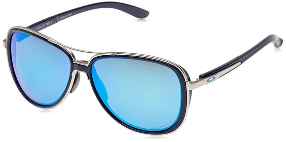 Oakley Women's OO4129 Split Time Aviator Metal Sunglasses, Navy/Prizm Sapphire Polarized, 58 mm